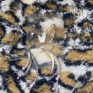 Purple & Silver Jewel Dangling Earrings